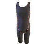 OPEN BACK Body Suit Knee Racing Swimwear ชุดวันพีชหลังโอเหนือเข่า ผ้าพื้นสีดำ โรยด้ายสีรุ้ง DVRW2130005